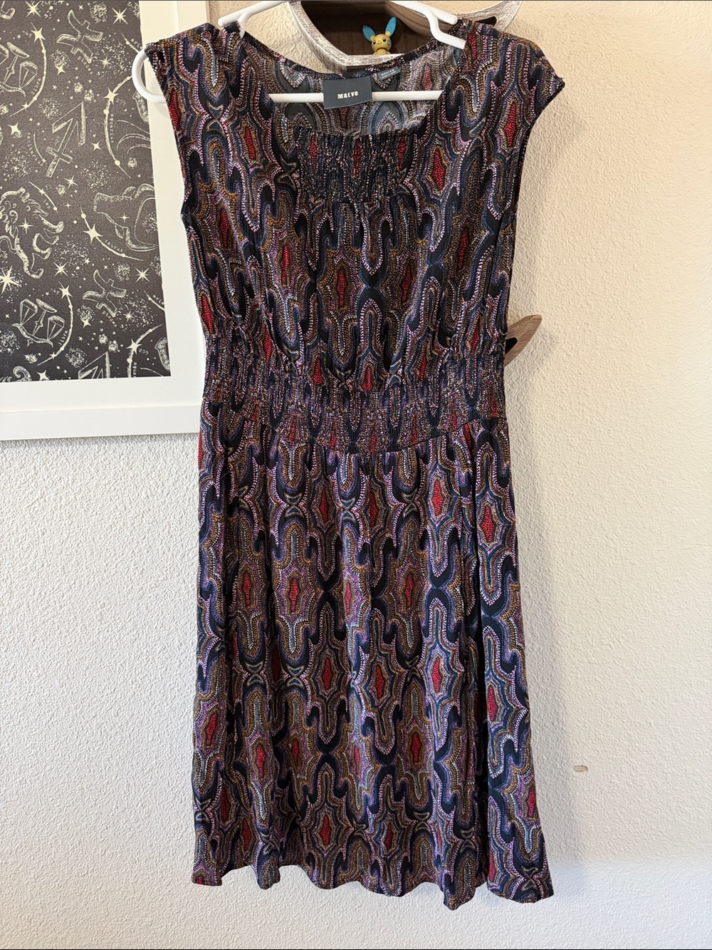 Maeve Navy and Red Printed Cap-Sleeve Dress